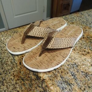 Pete Huntington Slip-on Thong Sandals Natural Woven Textiles with Cork Size 10